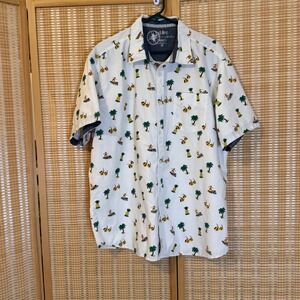 PD&C Mens 2X White Tropical Pineapple Palm Tree Surfer Button‎ Down Shirt Resort